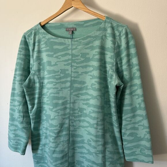 Talbotsโ Jacquard Quarter Sleeve Pullover Camo Print Medium Green Cotton Blend - Picture 5 of 7